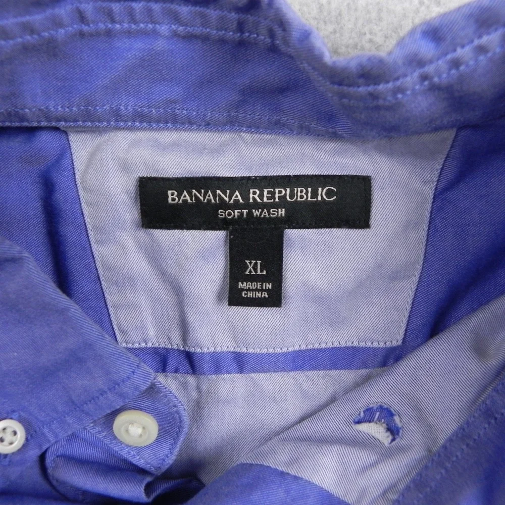 Banana Republic Shirt Mens XL Soft Wash Cotton Pocket Button Up Blue Long Sleeve